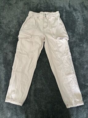 PacSun Off-White Paneled Cargo Pants with Brown Topstitch